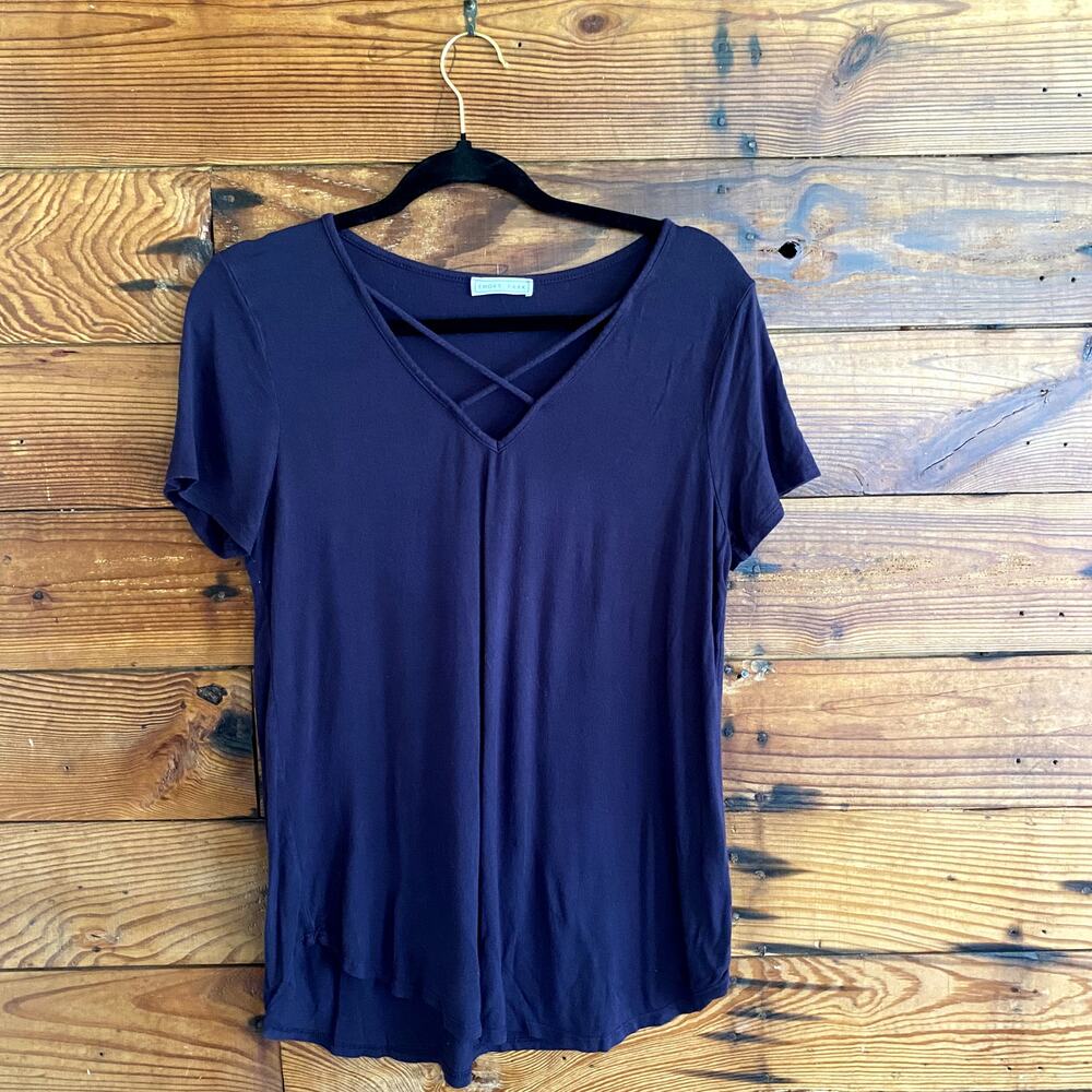 Emory Park Dulce Short Sleeve Knit Top Navy Size Large
